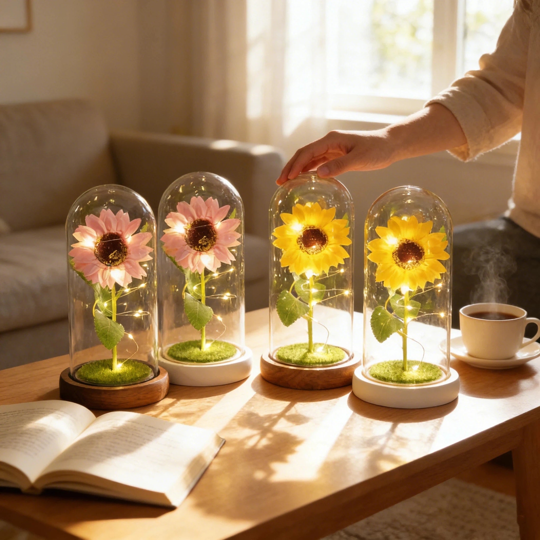 Moktan Sabai Sunflower LED Dome Lamp Artificial Flower Gift for Mom Grandma Home Decor