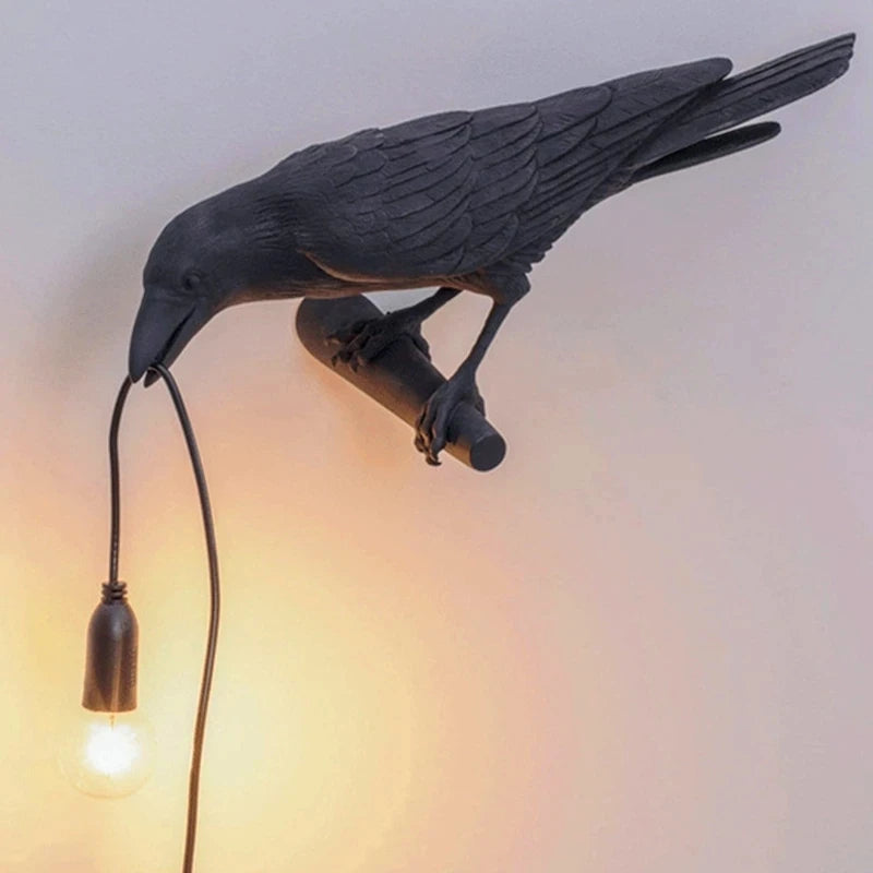 Moktan Sabai Crow Bird Wall Lamp – Resin Bedside Night Light for Bedroom & Living Room Decor US plug