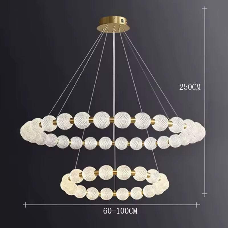 Moktan Sabai Alabaster Ring Chandelier – Gold Beaded LED Luxury Ceiling Light