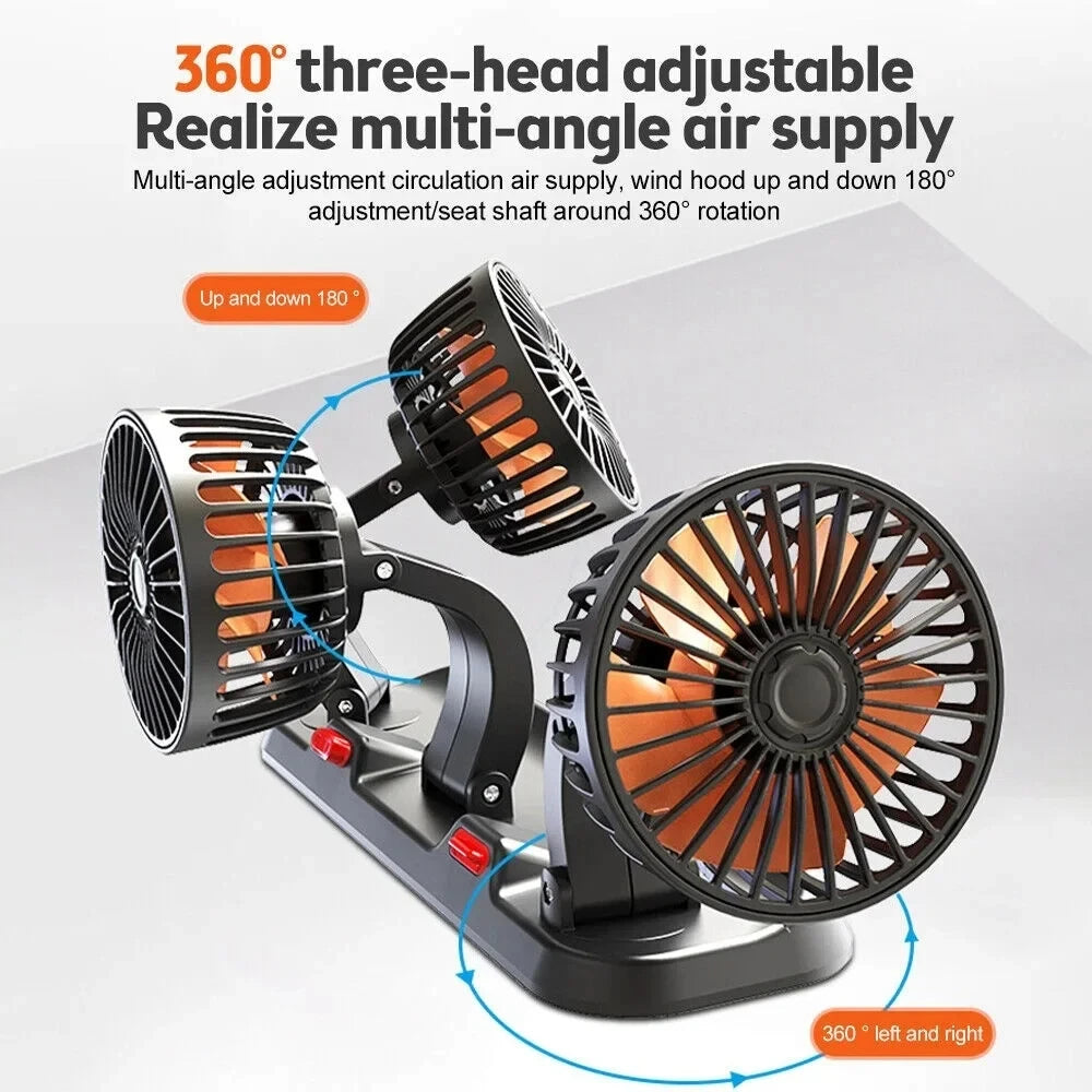 Moktan Sabai Dual Head Car Fan | 12 Volt Fan with 360° Rotation & Adjustable Airflow | Portable Cooling Solution for Cars