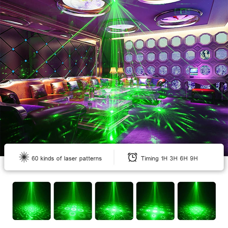 Moktan Sabai USB Laser Party Light Mini Projector 60 Patterns Sound Activated Disco Decor