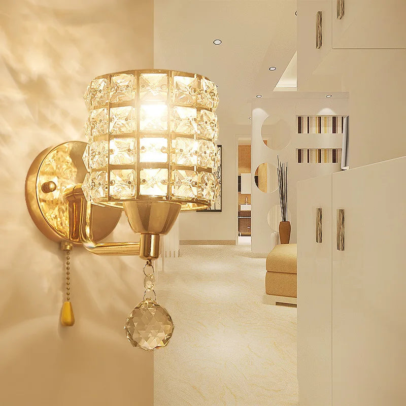 Moktan Sabai Crystal Wall Lamp – Gold/Silver Decorative Sconce Light for Bedroom & Living Room