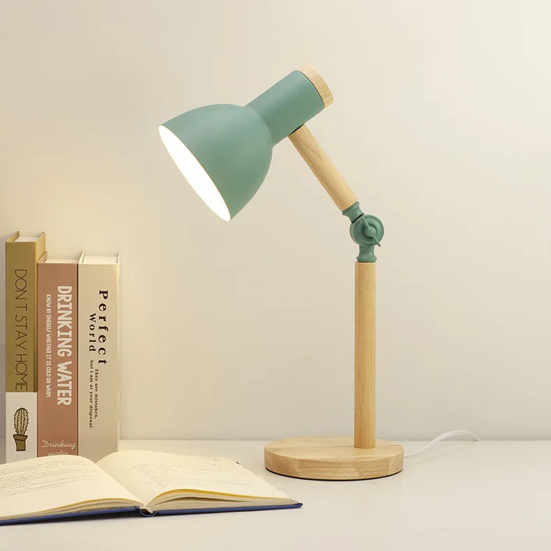 Moktan Sabai Nordic Wood Table Lamp Eye Care E27 Desk Light Adjustable Bedside Reading Lamp green