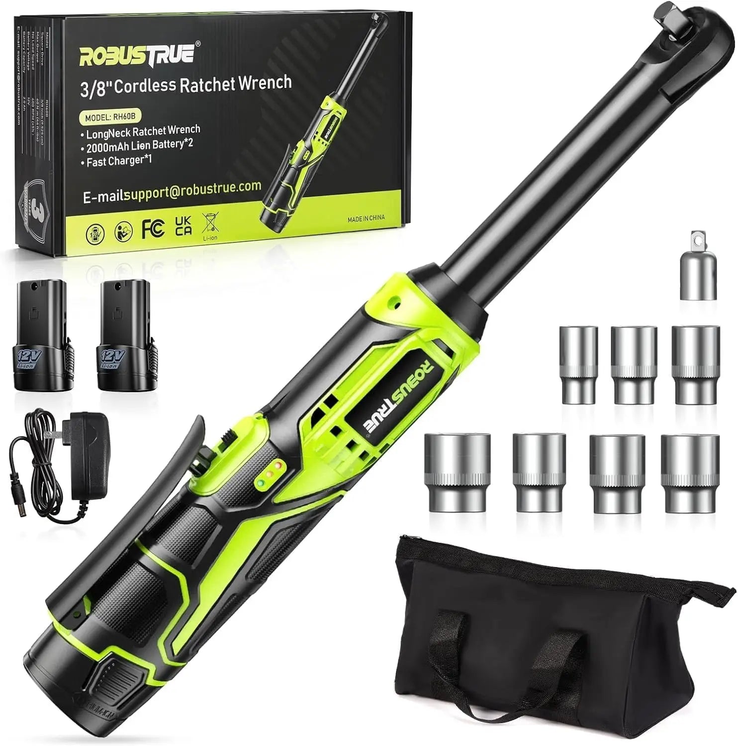 Moktan Sabai 3/8 Inch Cordless Electric Ratchet Wrench Variable Speed 400RPM Extended Black and Green