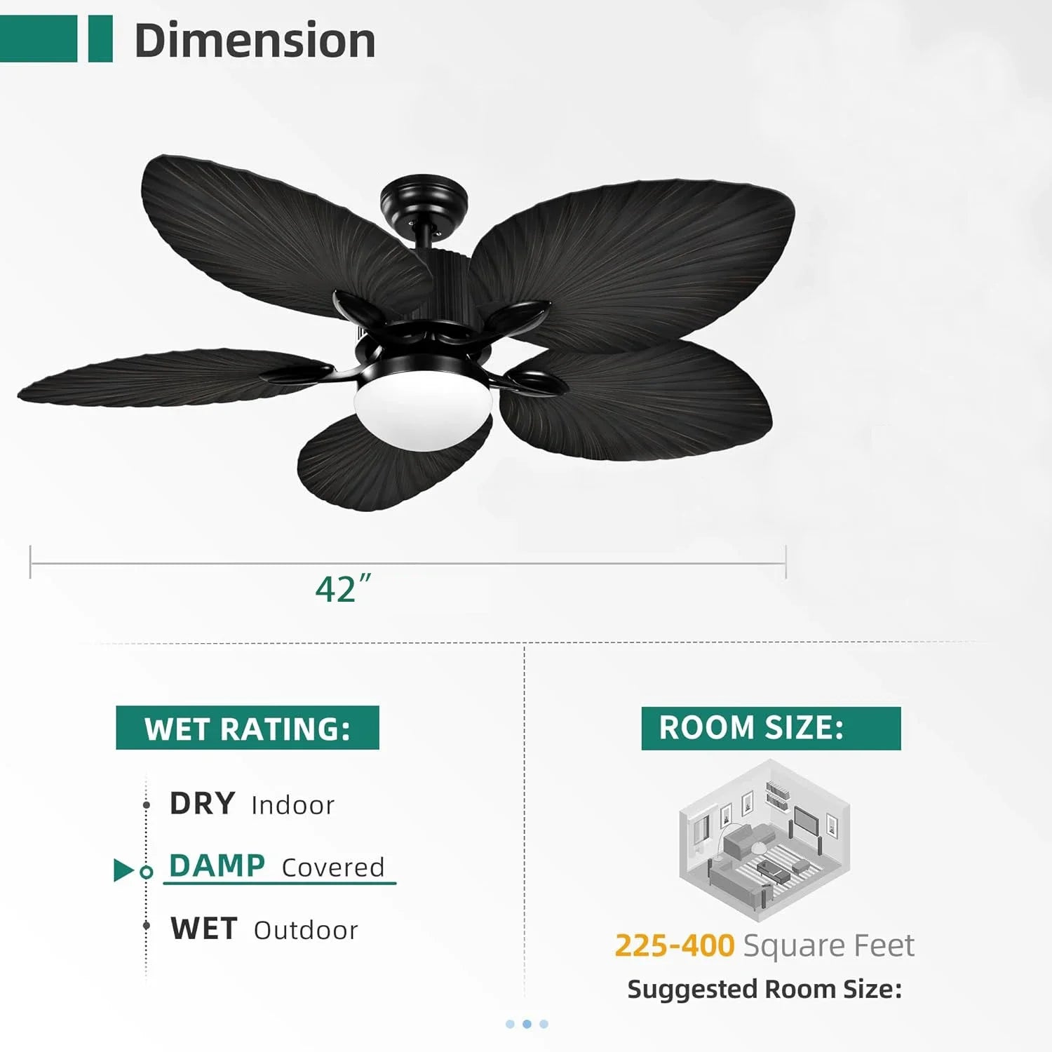 Moktan Sabai Outdoor Ceiling Fan 5 Palm Leaf Blades Brown Tropical 42inch dark wood