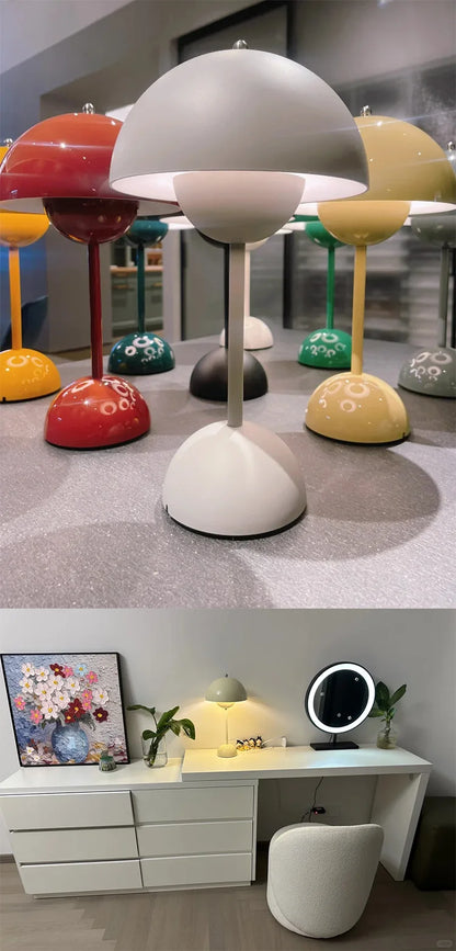 Portable LED Mushroom Table Lamp Touch Dimmable Rechargeable Flowerpot Light