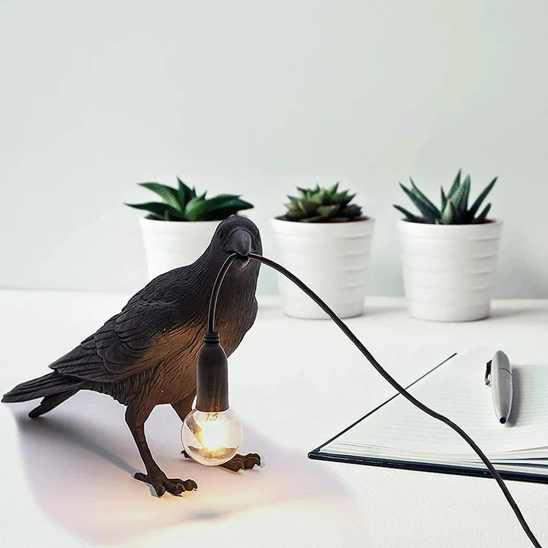 Moktan Sabai Crow Bird Wall Lamp – Resin Bedside Night Light for Bedroom & Living Room Decor