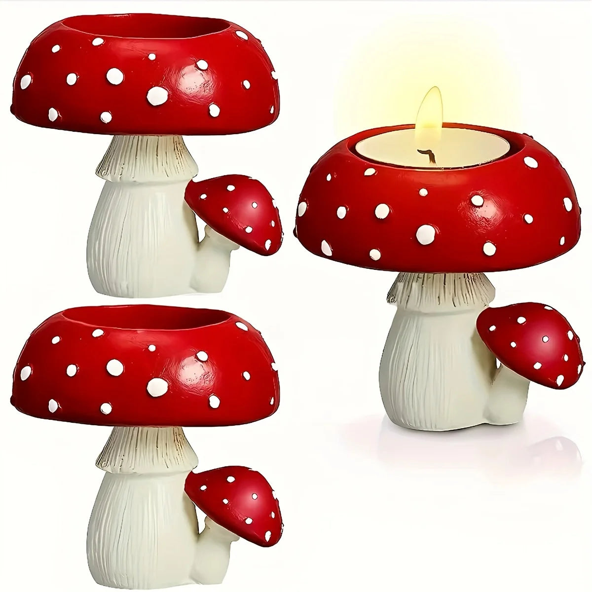 Moktan Sabai Small Mushroom Candle Holder Decorative Tea Light Home Ornament Craft Decoration Red-1pc