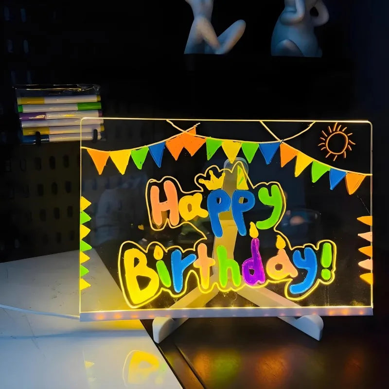 Moktan Sabai LED Message Board for Kids – Colorful DIY Acrylic Drawing Board with 7 Pens