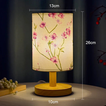 LED Square Table Lamp Dimmable Bedside Light Fabric Shade Chinese Style Decor