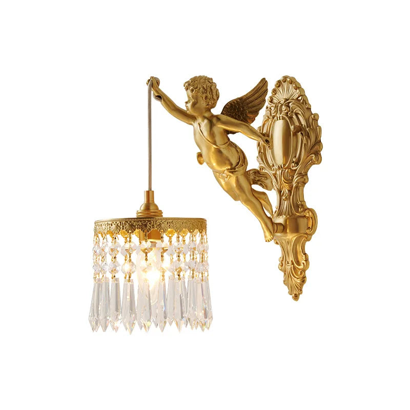 Moktan Sabai Brass Angel Wall Lamp Crystal Sconce Light Bedside Balcony Corridor Porch Decor