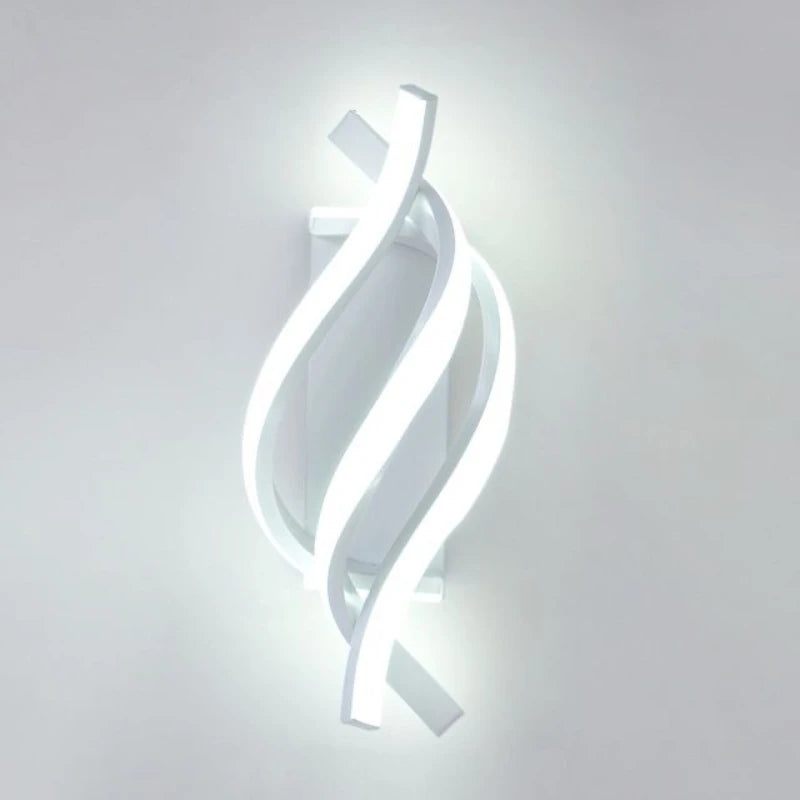 Moktan Sabai Curved Spiral LED Wall Lamp – Modern Light Fixture for Bedroom, Living Room, Hall White 3 Colors Light