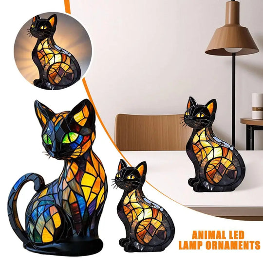 Moktan Sabai 3D Retro Magic Stained Glass Cat Lamp Nightstand LED Multi-Color Cute Gift 2025