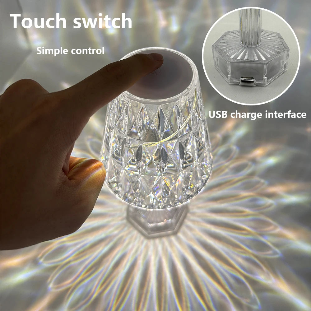 Moktan Sabai Diamond Crystal Projection Night Light USB Touch Control Bedside Desk Lamp Decor