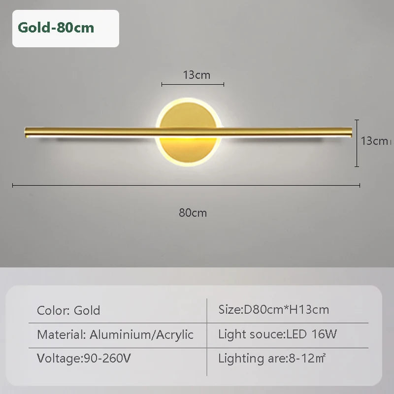 Moktan Sabai LED Mirror Front Wall Light – 40/60cm Gold Black Indoor Lamp for Bathroom & Bedroom