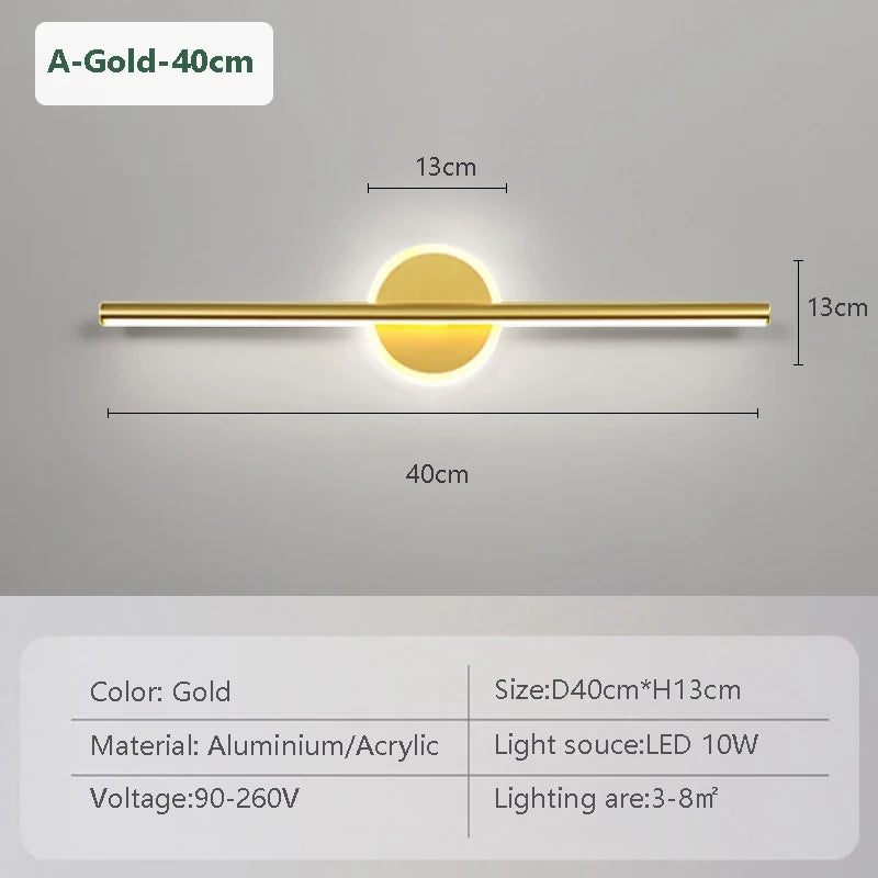Moktan Sabai LED Mirror Front Wall Light – 40/60cm Gold Black Indoor Lamp for Bathroom & Bedroom