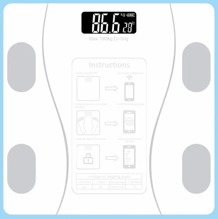 Moktan Sabai Smart Bluetooth Digital Scale – USB Rechargeable with LED Display and App Sync WHITE