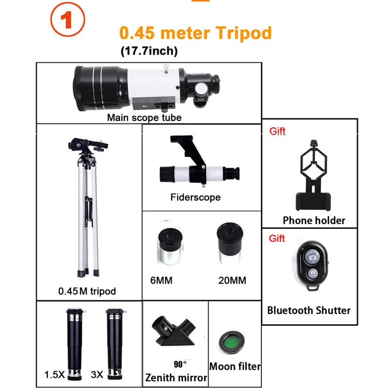 Moktan Sabai Professional Astronomical Telescope 150X Zoom F30070 HD Moon Viewing Beginner Stargazing
