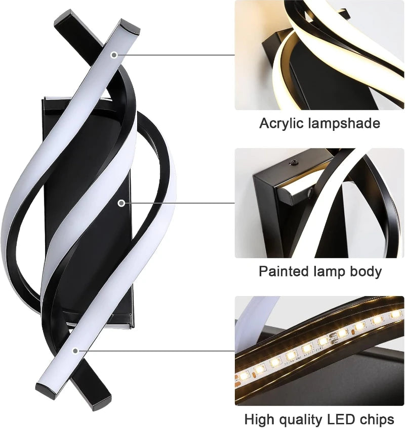 Moktan Sabai Curved Spiral LED Wall Lamp – Modern Light Fixture for Bedroom, Living Room, Hall