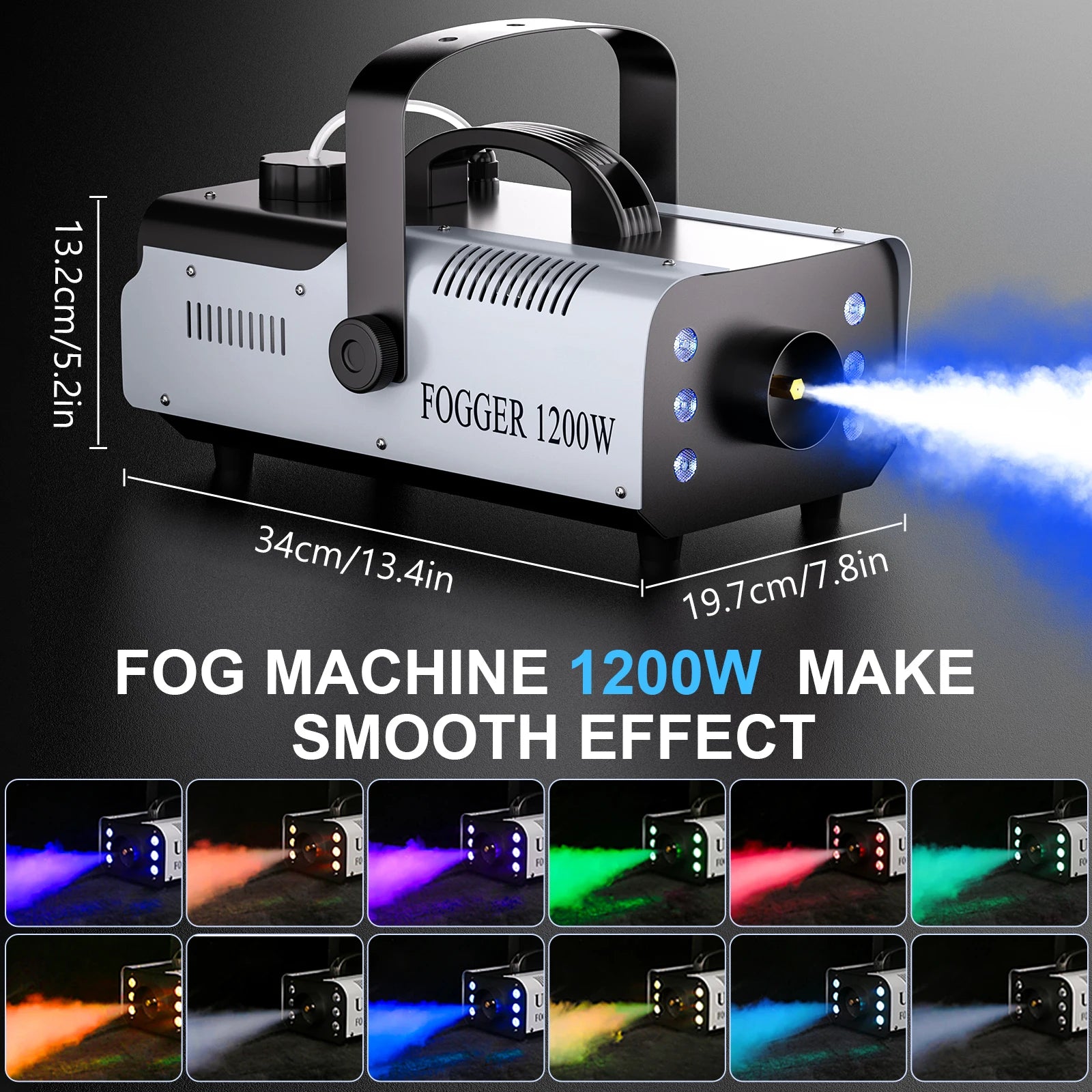 Moktan Sabai 1200W Smoke Fog Machine with RGB 6LEDs Remote Stage Haze Generator for Parties