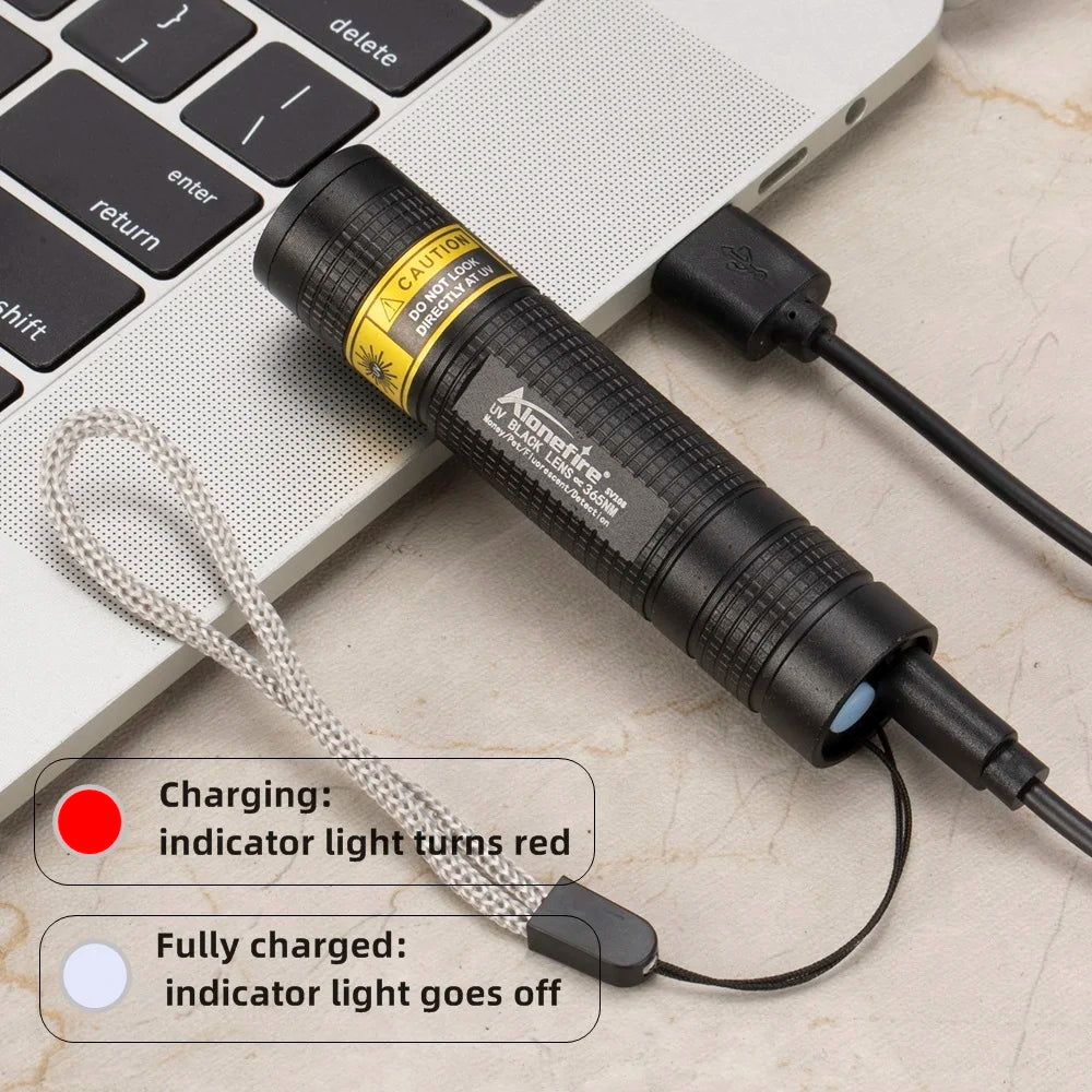 Moktan Sabai 365nm UV Flashlight USB Rechargeable Mini Blacklight Pet Stain Detection
