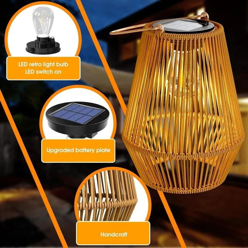 Moktan Sabai Outdoor Solar Hanging Lights Waterproof Woven Lanterns for Garden Yard