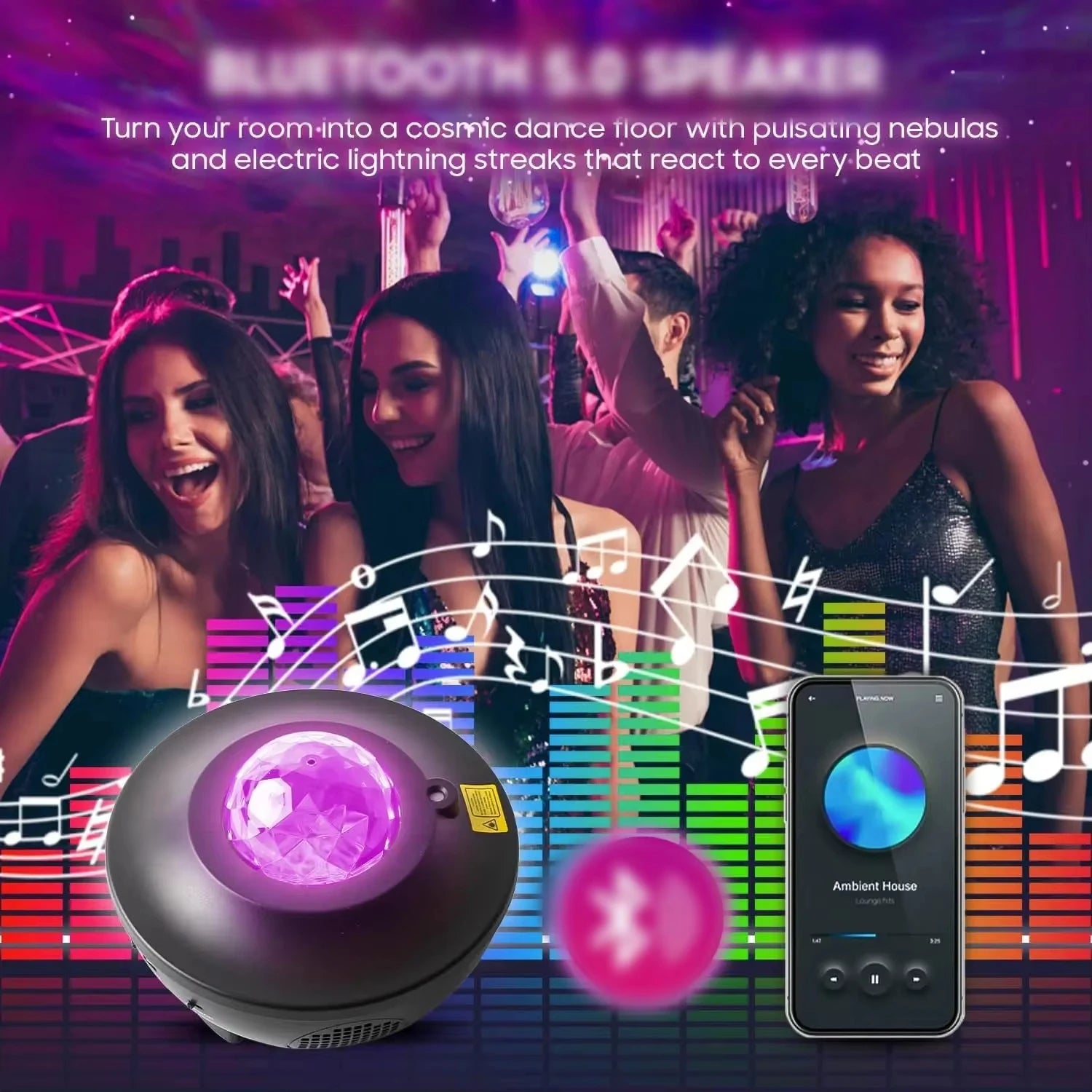 Moktan Sabai Galaxy Projector Starry Sky Night Light with Ocean Wave Music Remote USB for Kids