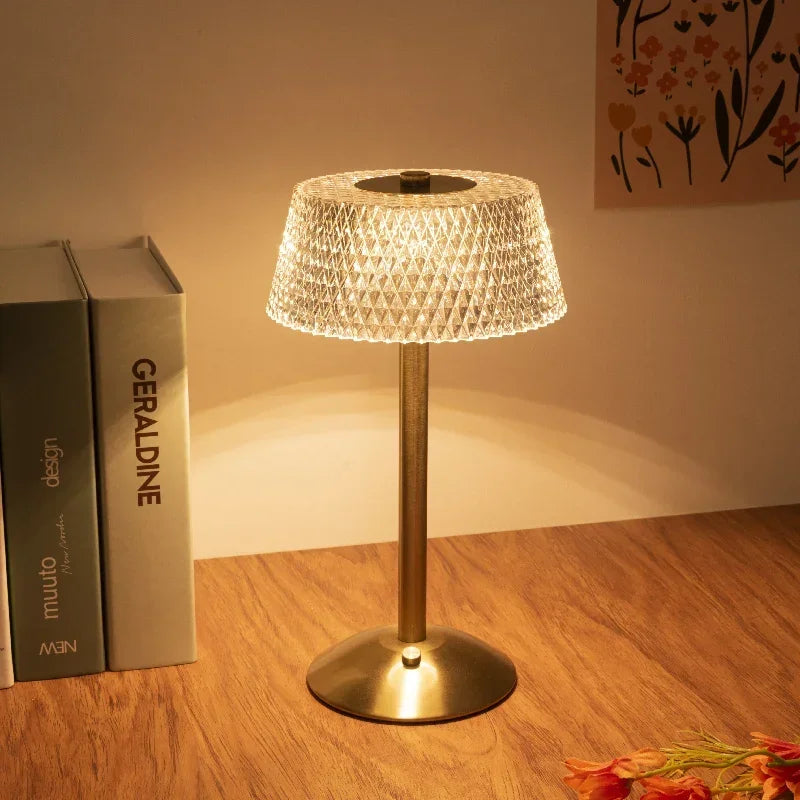 Luxury Touch LED Table Lamp Rechargeable 3 Color Bedside Glass Night Light