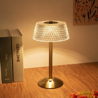 Luxury Touch LED Table Lamp Rechargeable 3 Color Bedside Glass Night Light