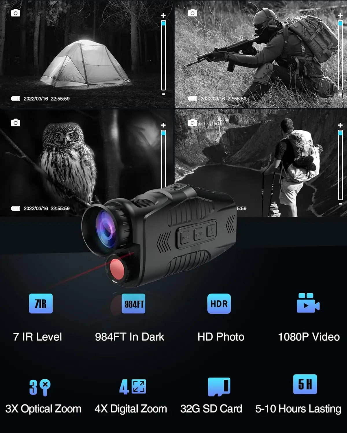 Moktan Sabai 1080P Night Vision Monocular with Infrared Zoom HD Hunting Telescope for Day/Night Use