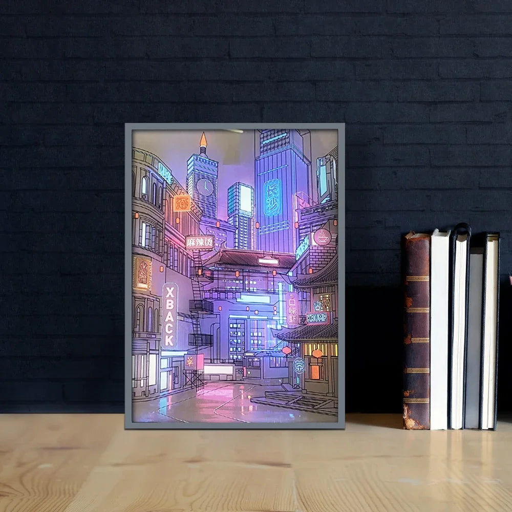 Moktan Sabai LED Cityscape Night View Light Painting USB Dimmable Wall Art Lamp Home Decor