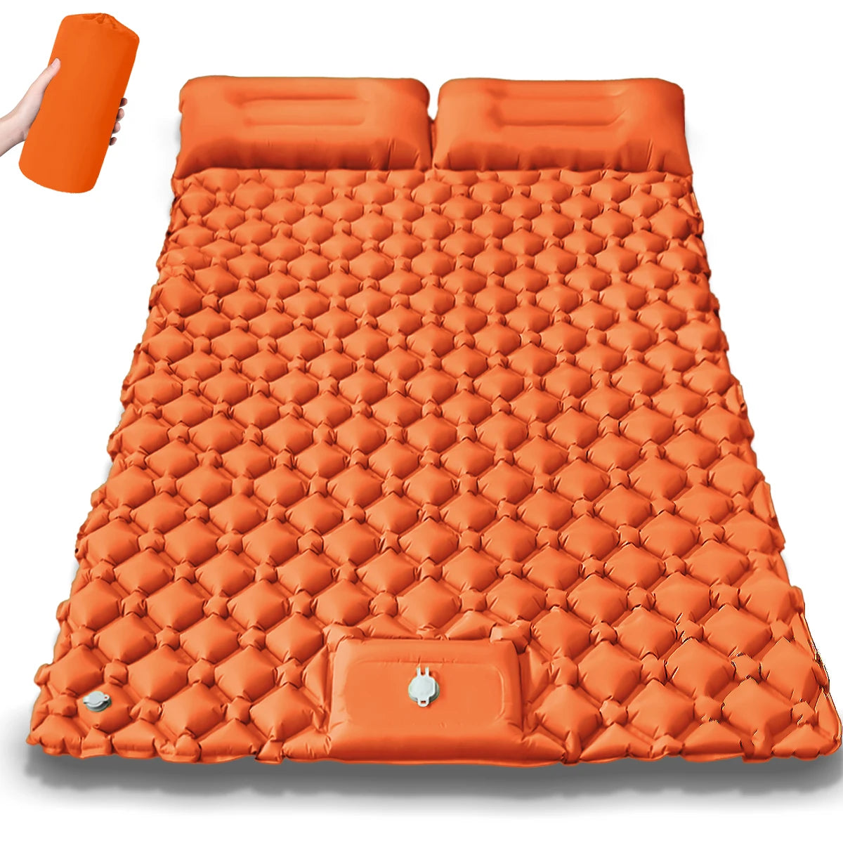 Moktan Sabai 2025 Upgrade Double Air Mattress Camping Inflatable Bed Built-in Pump Waterproof Orange