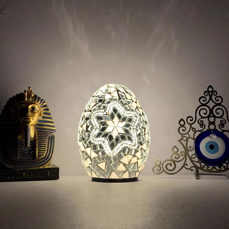 Moktan Sabai DIY Turkish Mosaic Egg Table Lamp Rechargeable Battery Bedside Desk Night Light A