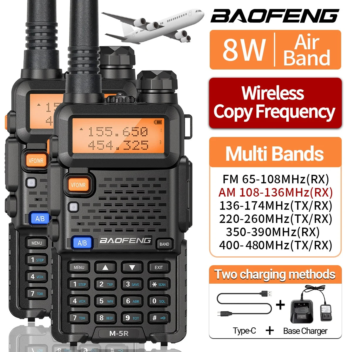 Moktan Sabai 8W Multi Band Walkie Talkie Long Range Two Way Radio USB C Handheld