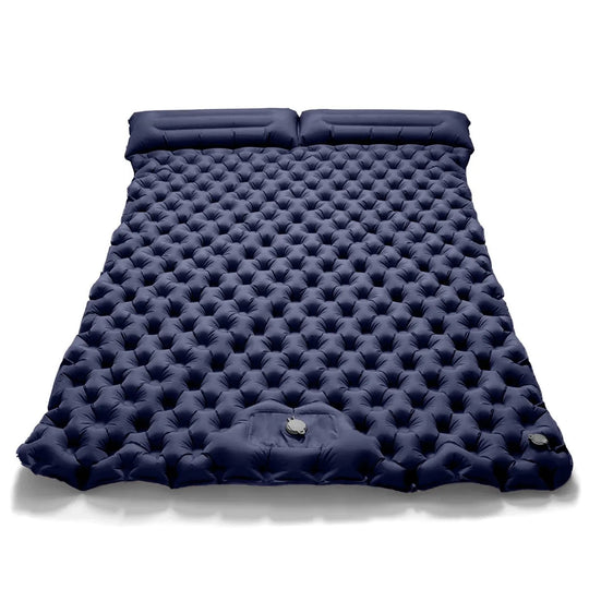 Moktan Sabai Outdoor Double Inflatable Mattress Extra Wide Camping Sleeping Pad Ultralight Bed Navy blue
