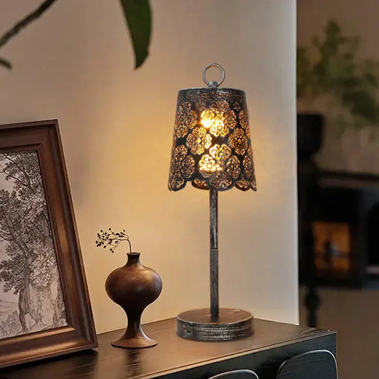 Vintage Wrought Iron Table Lamp Rechargeable Portable LED Ambient Desk Light
