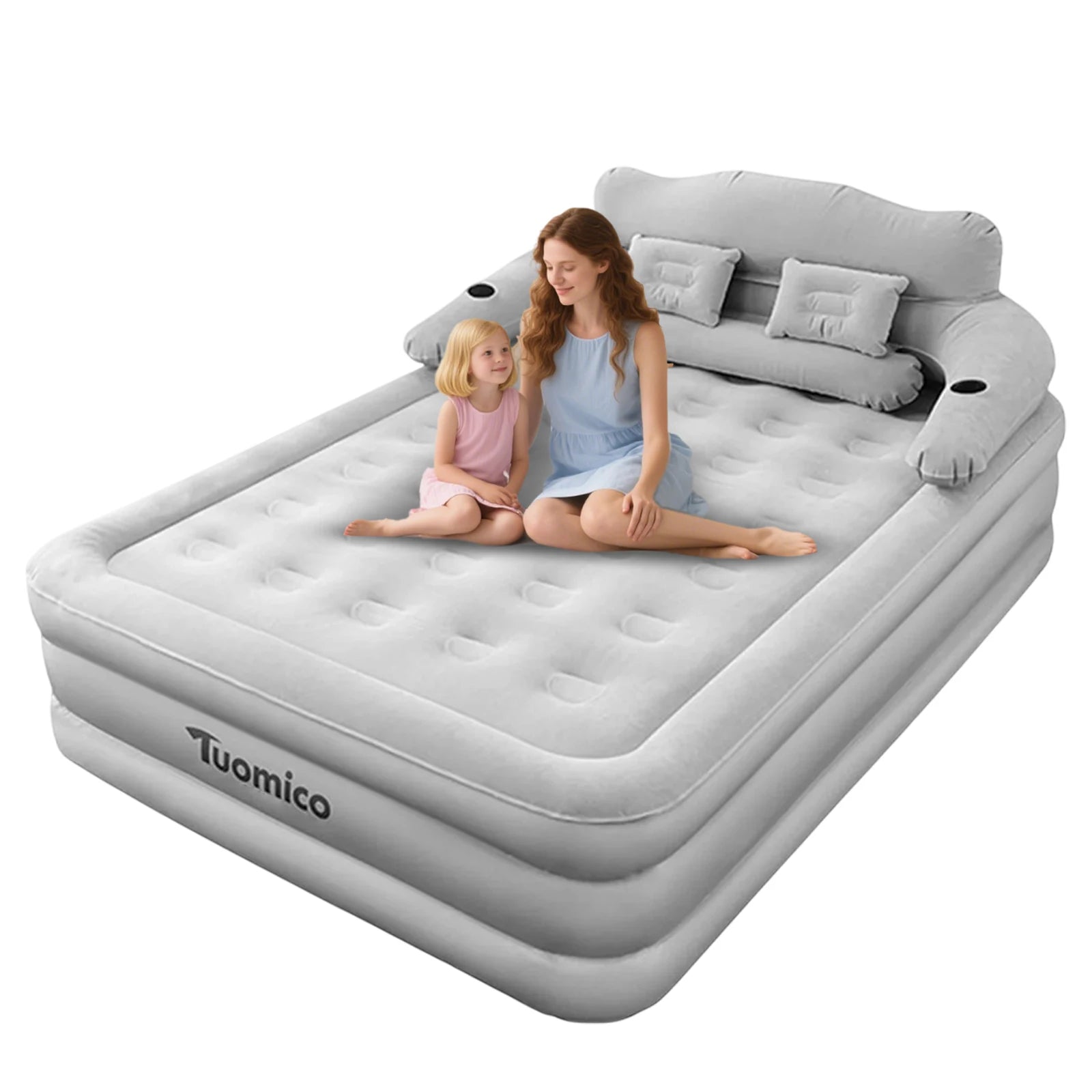 Moktan Sabai Air Mattress with Headboard Inflatable Bed Portable for Home Camping RV Travel GRAY