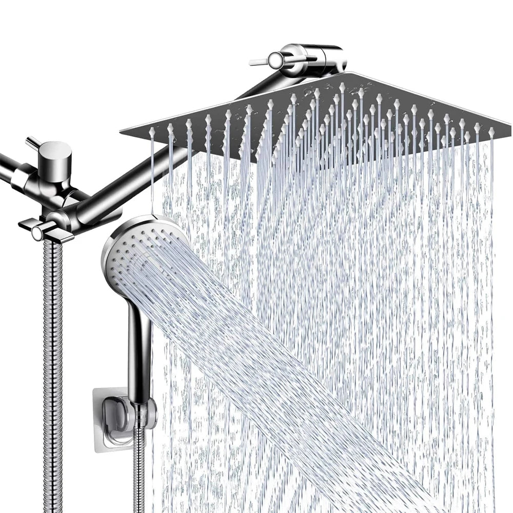 Moktan Sabai High Pressure Rain Shower Head 8-12Inch with Handheld & Adjustable Arm Spray