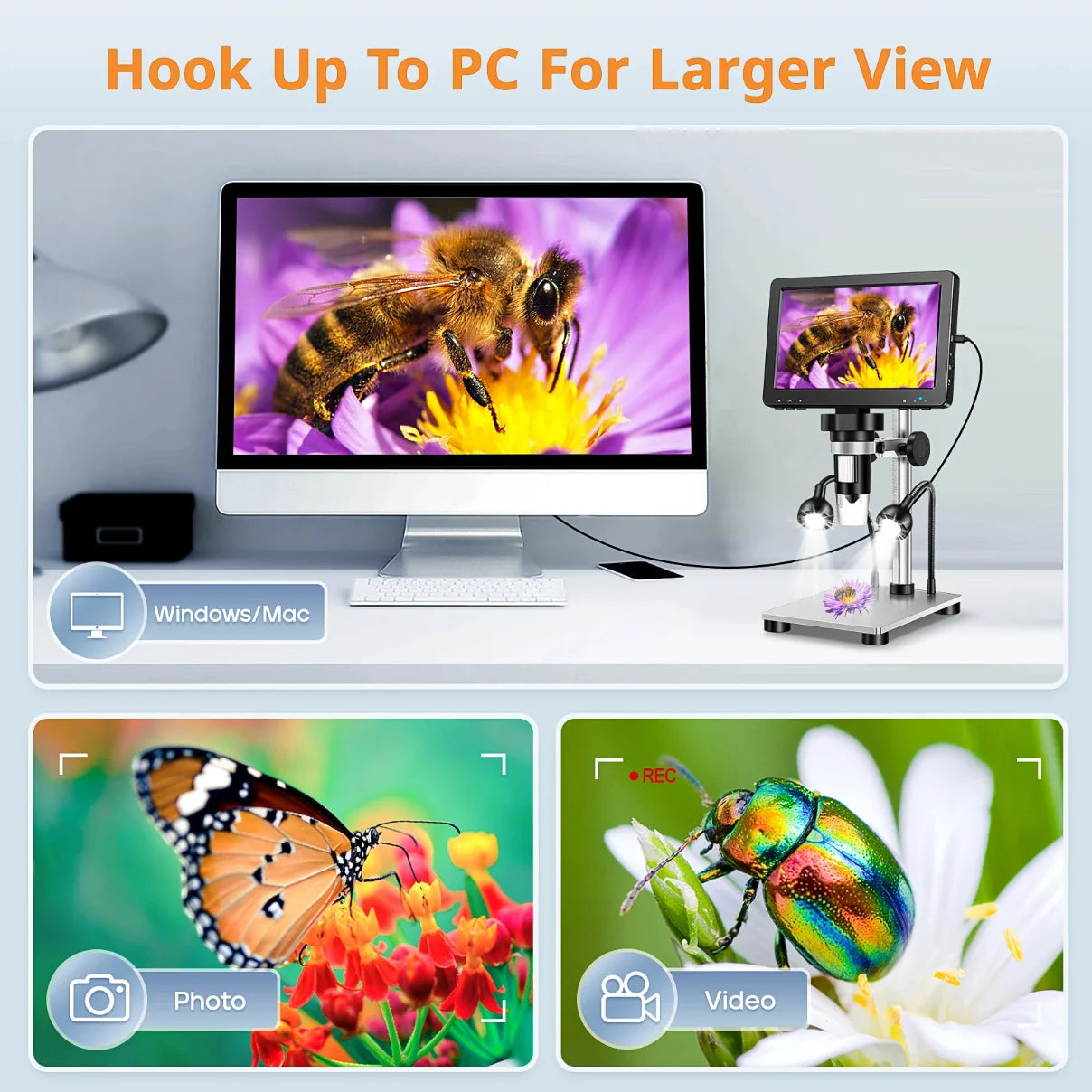 Moktan Sabai 7 Inch Digital Microscope 1200X Coin Repair Camera with LED PC View