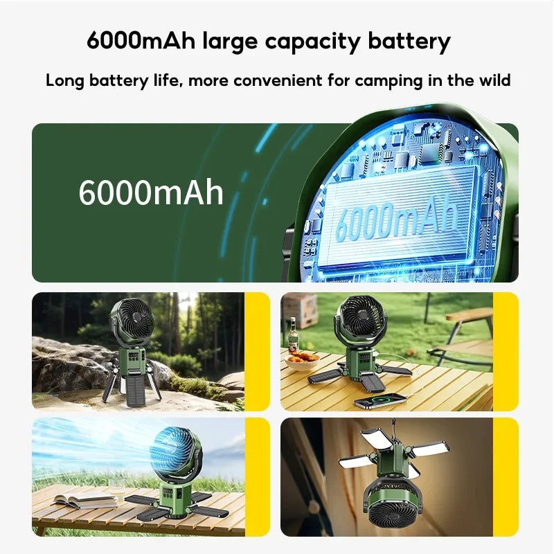 Moktan Sabai Rechargeable Camping Fan | Battery Powered Fan with 6000mAh Battery | Portable Cooling and LED Light for Outdoor Adventures