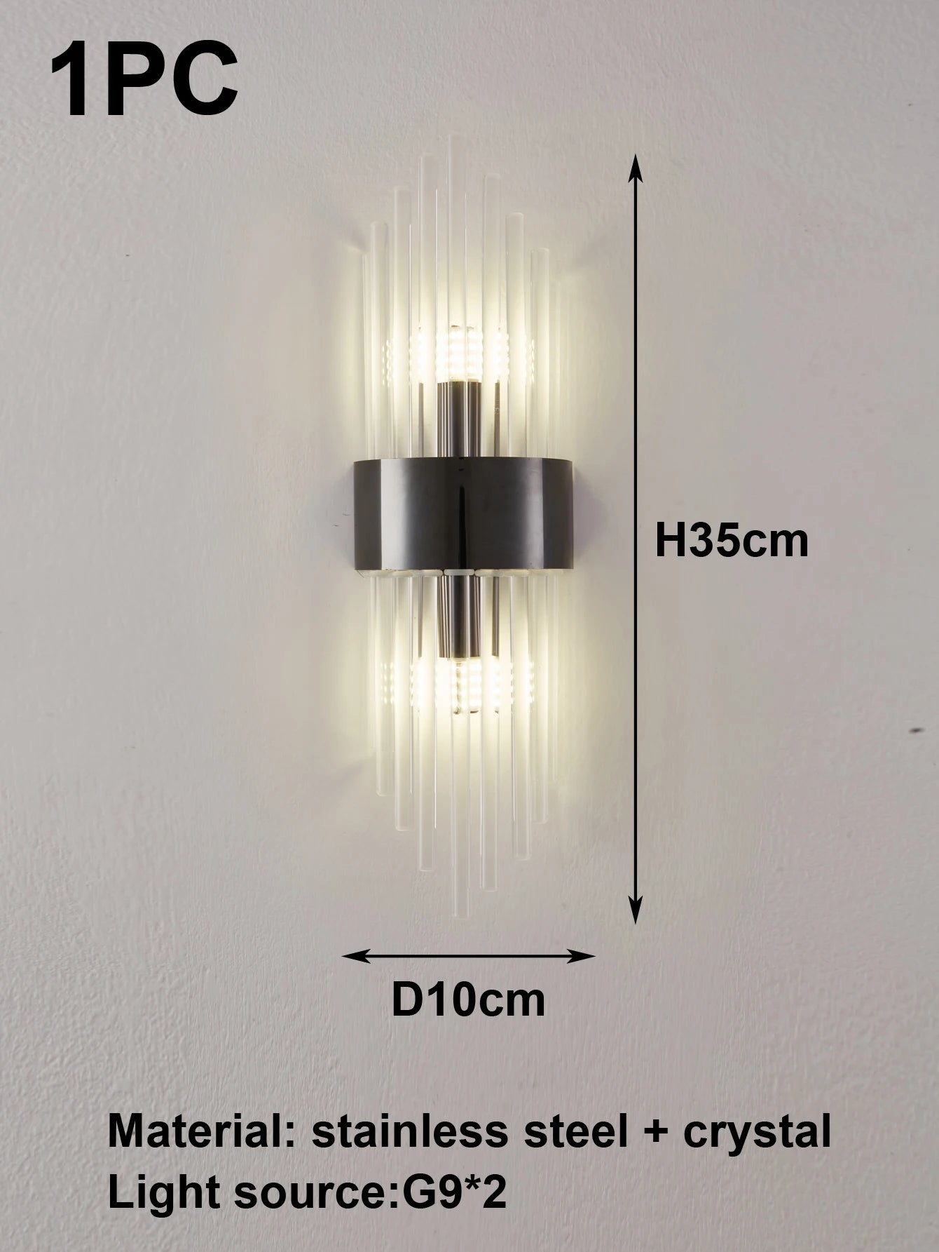 Moktan Sabai Crystal Wall Sconce G9 – Gold/Black Stainless Steel Light for Bedroom & Living Room Black-1pc
