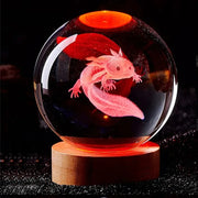 Moktan Sabai 3D Axolotl Crystal Ball Night Light | LED Laser Engraved Glass Decor Lamp Gift