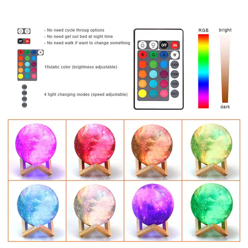 Moktan Sabai 3D Moon Lamp LED Night Light 16 Color Remote Rechargeable Bedroom Decor Gift Lamp