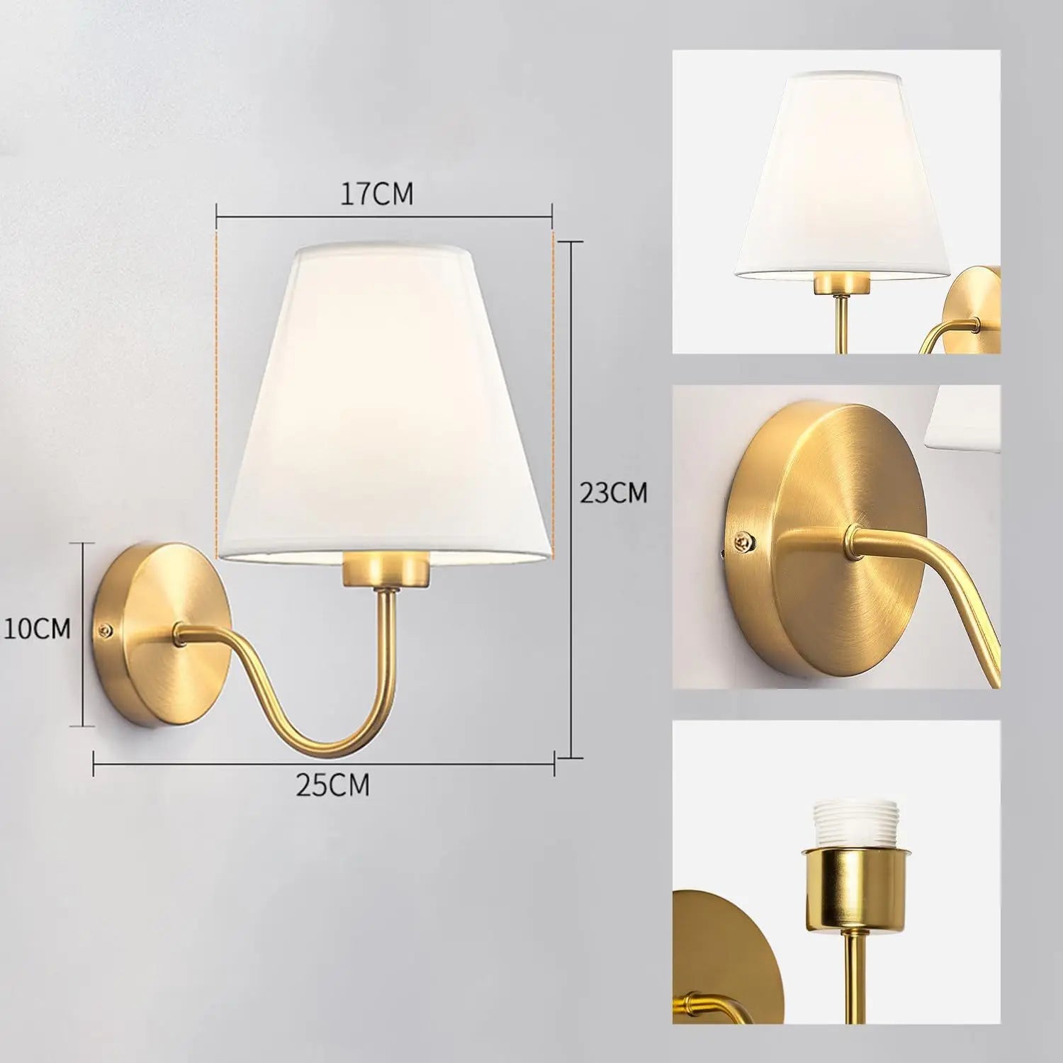 Moktan Sabai Modern Fabric Wall Lamp – Retro E27 Bedside Sconce Light for Bedroom & Living Room 1 piece Gold