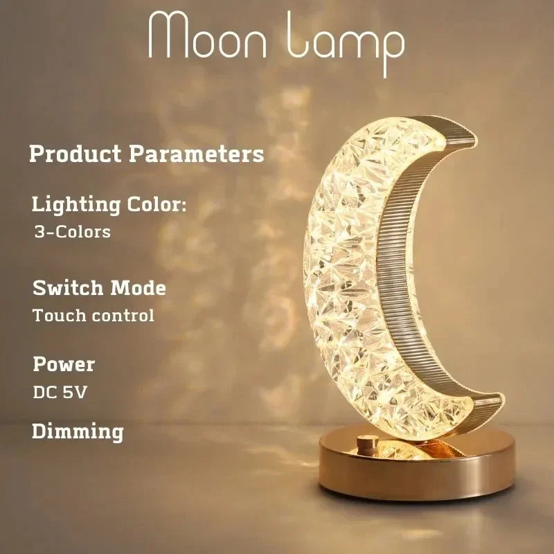 Moktan Sabai Crystal Touch LED Night Light – USB Dimmable Moon Lamp for Bedroom & Girls Room