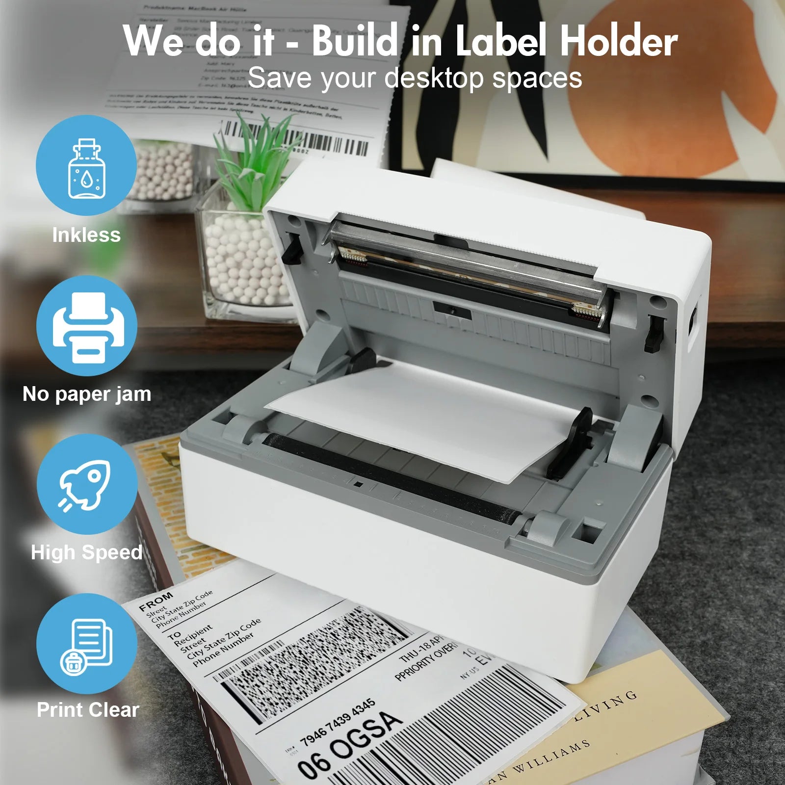 Moktan Sabai Wireless 4x6 Thermal Shipping Label Printer 300DPI Bluetooth WiFi Small Business