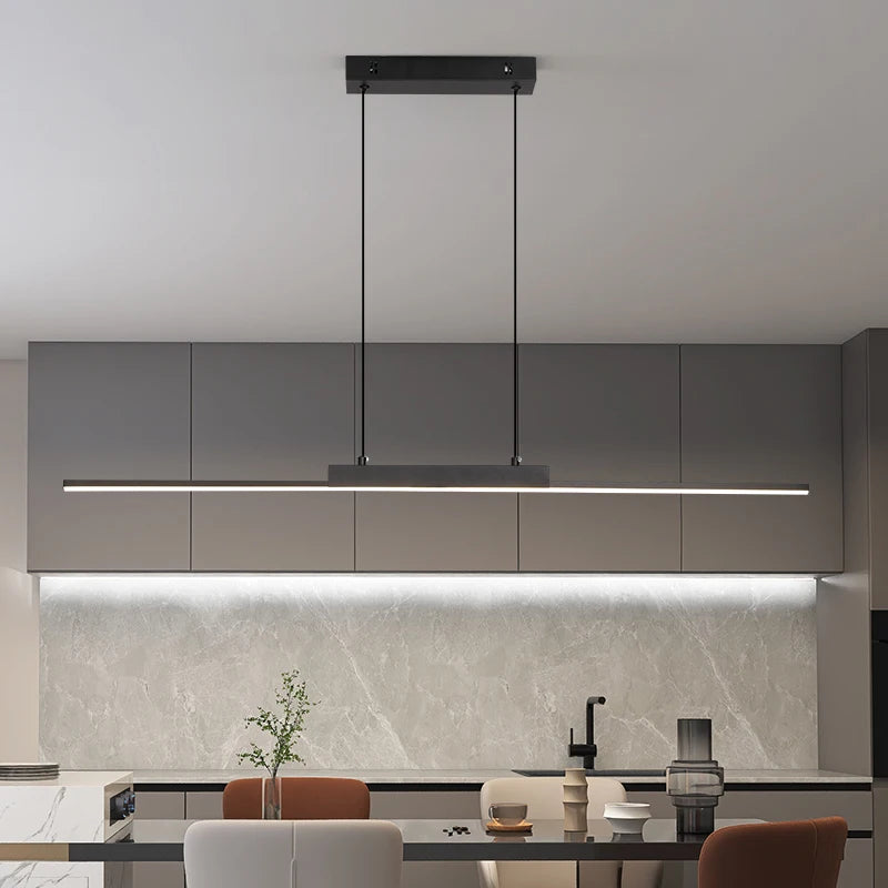 Moktan Sabai Modern Long Pendant Light – Minimalist Dining Room Chandelier for Kitchen & Living Cold White 100CM BLACK