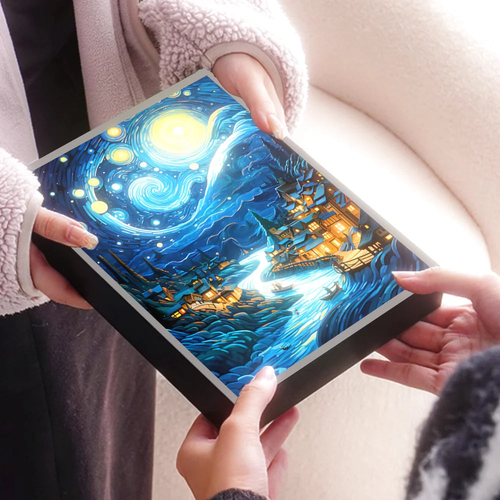 Moktan Sabai Starry Night LED Art Lamp 3D Night Light Van Gogh Style Aesthetic Room Decor