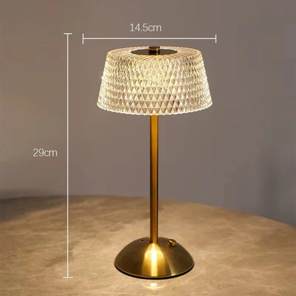 Luxury Touch LED Table Lamp Rechargeable 3 Color Bedside Glass Night Light