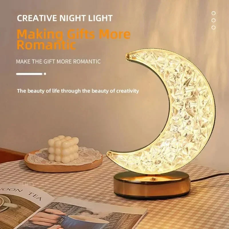 Moktan Sabai Crystal Touch LED Night Light – USB Dimmable Moon Lamp for Bedroom & Girls Room